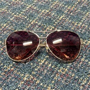 Nine West Gold Aviator Sunglasses with Burgundy Lenses